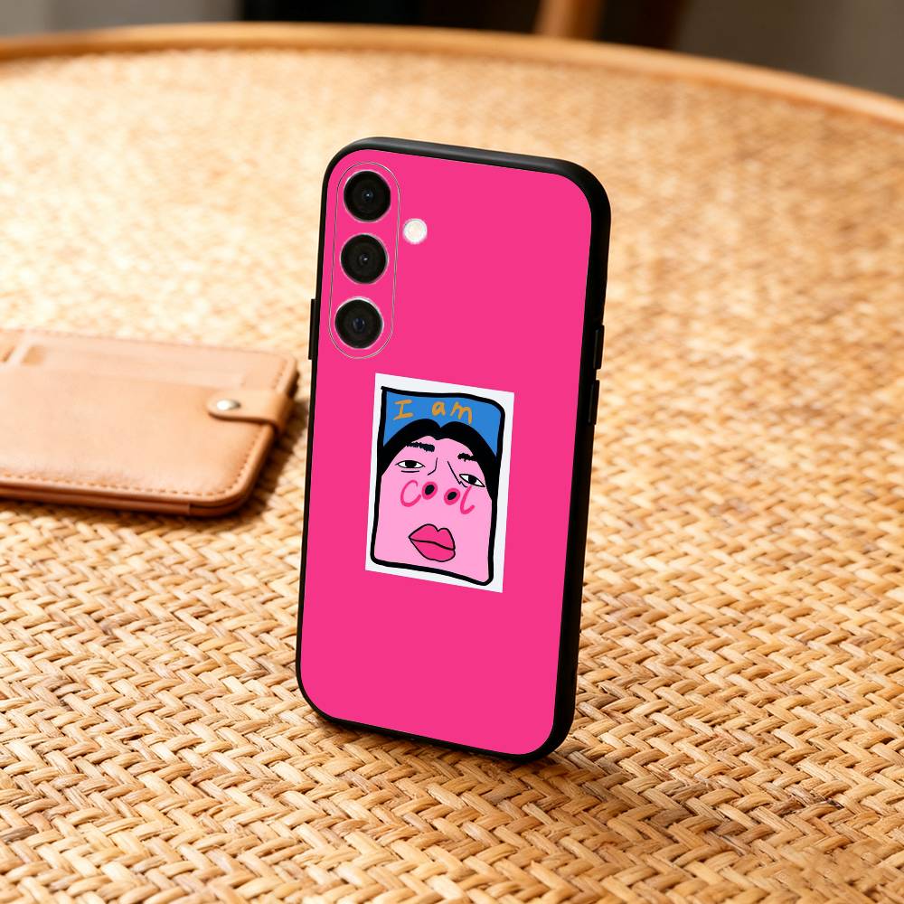 1PC F-Funny E-Exaggerated Face Emotion Phone Case For Samsung  A73,72,71,A52,51,40,41,A22,A32,31,A13, Soft Black Shell