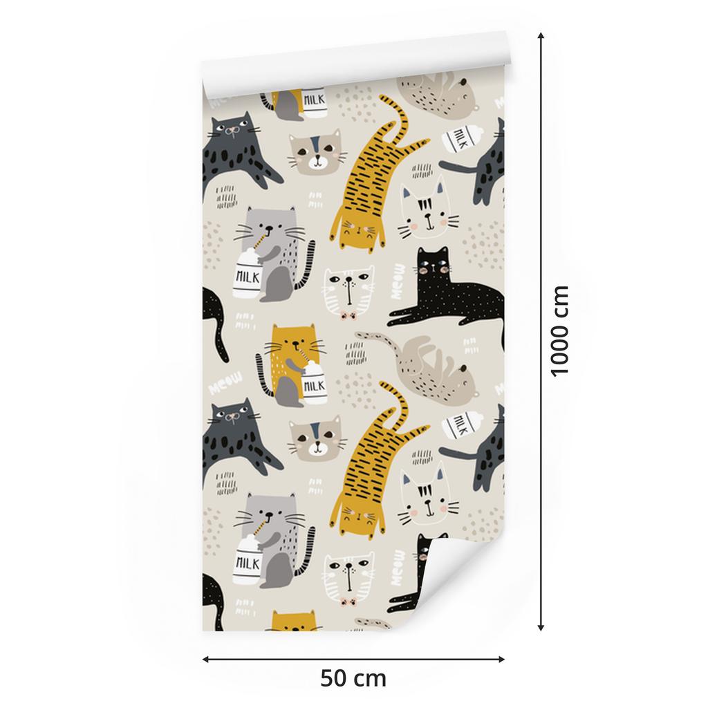 Wallpaper Cute Kittens In Scandinavian Style for Living Room and Bedroom 50x1000