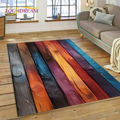 Alfombra Personalizada de Madera con Grano de Color 3D para Decoración de Sala de Estar y Dormitorio, Felpudo Antideslizante para Sofá Felpudo