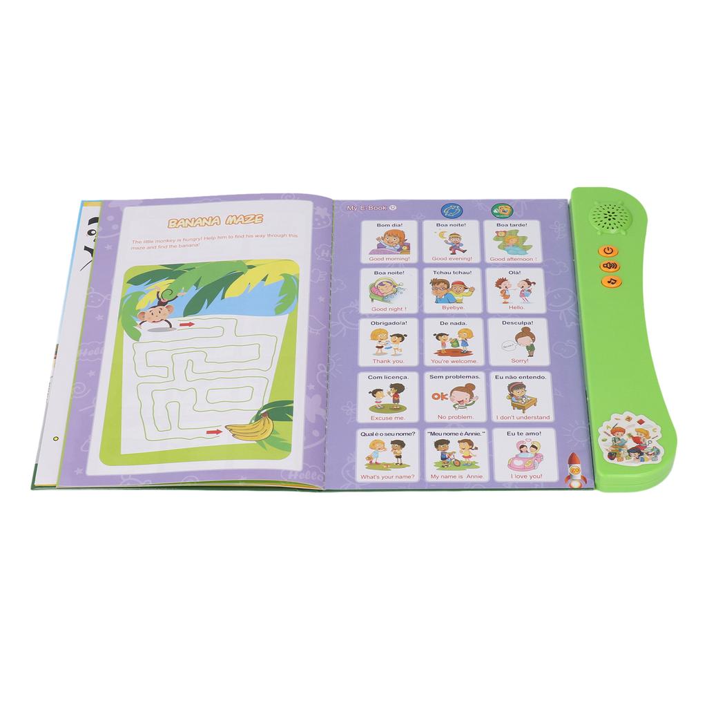 Portuguese English Sound Book for Bilingual Children Alphabet Numbers Animals Fruits Vegetables Educational Sound Reading Book