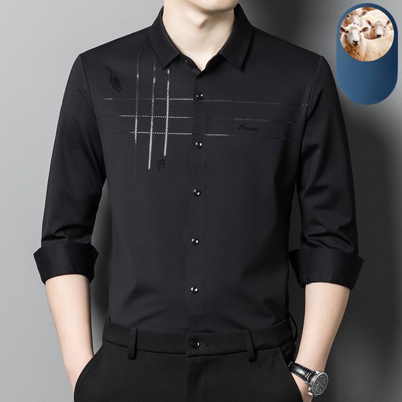 Gestreiftes Revers Wollhemd für Herren Frühling und Herbst Neues Temperament Großzügig Hübsch Langärmlig Bedrucktes Businesshemd Tide