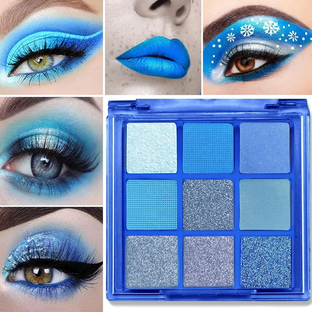 GECOMO 9-Color Matte Eyeshadow Palette CV309 Blue Waterproof Long-lasting Highly Pigmented Glitter Eye Makeup Gift