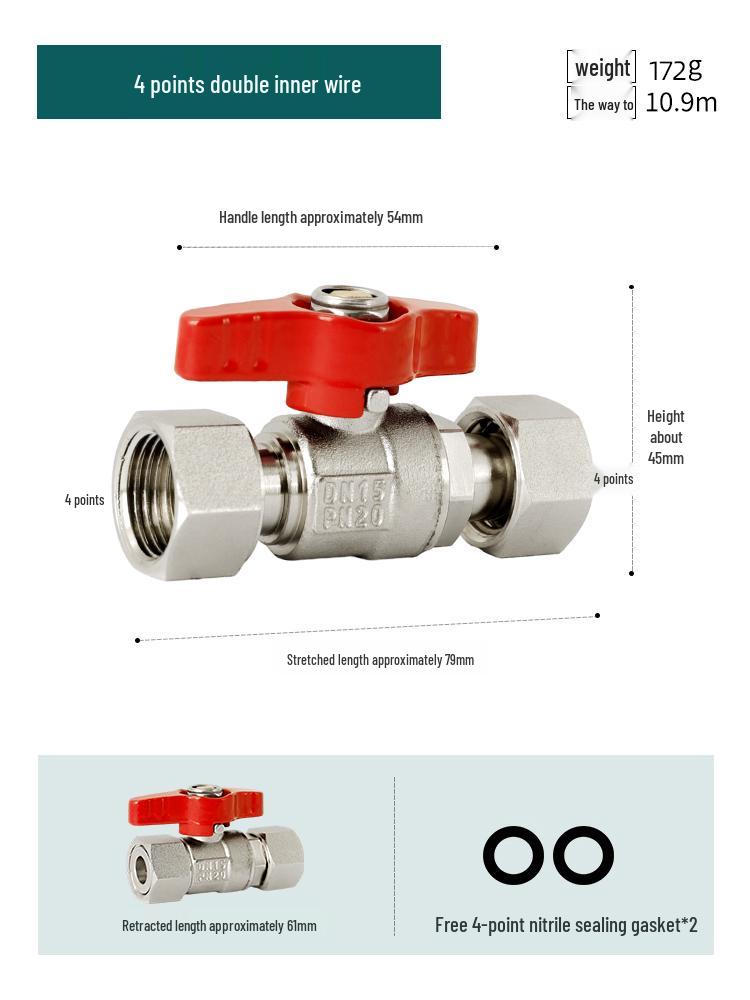 Full Copper Water Heater Union Ball Valve, Male/Female Thread, 6 to 4 Points Large Flow for Wall-Hung Boiler