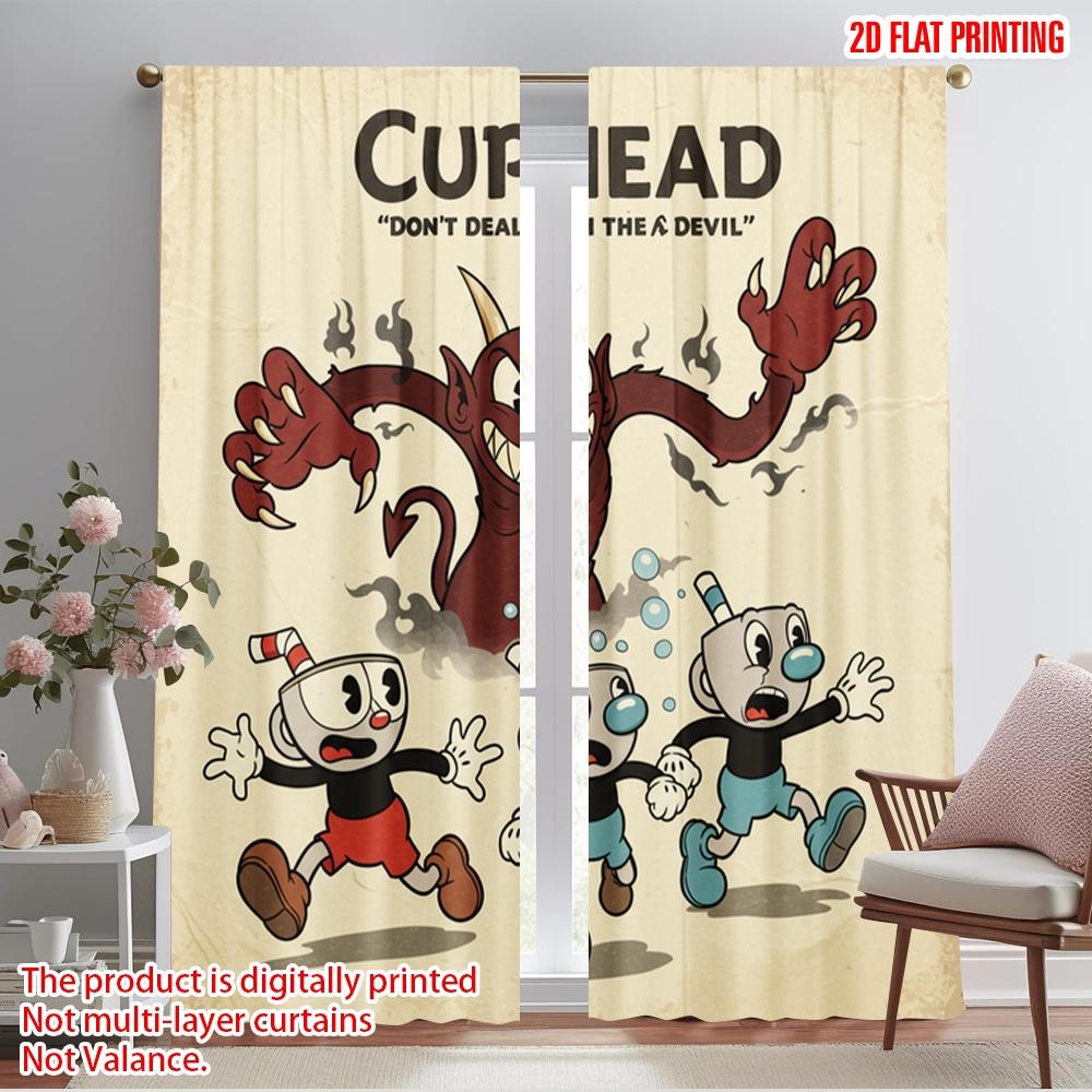 

2 шт. 2D плоская печать Занавеска Cuphead Devil Бег Погоня Ткань Без электричества Для семейной вечеринки на все случаи жизни 52.50×116.00 CM 2pcs