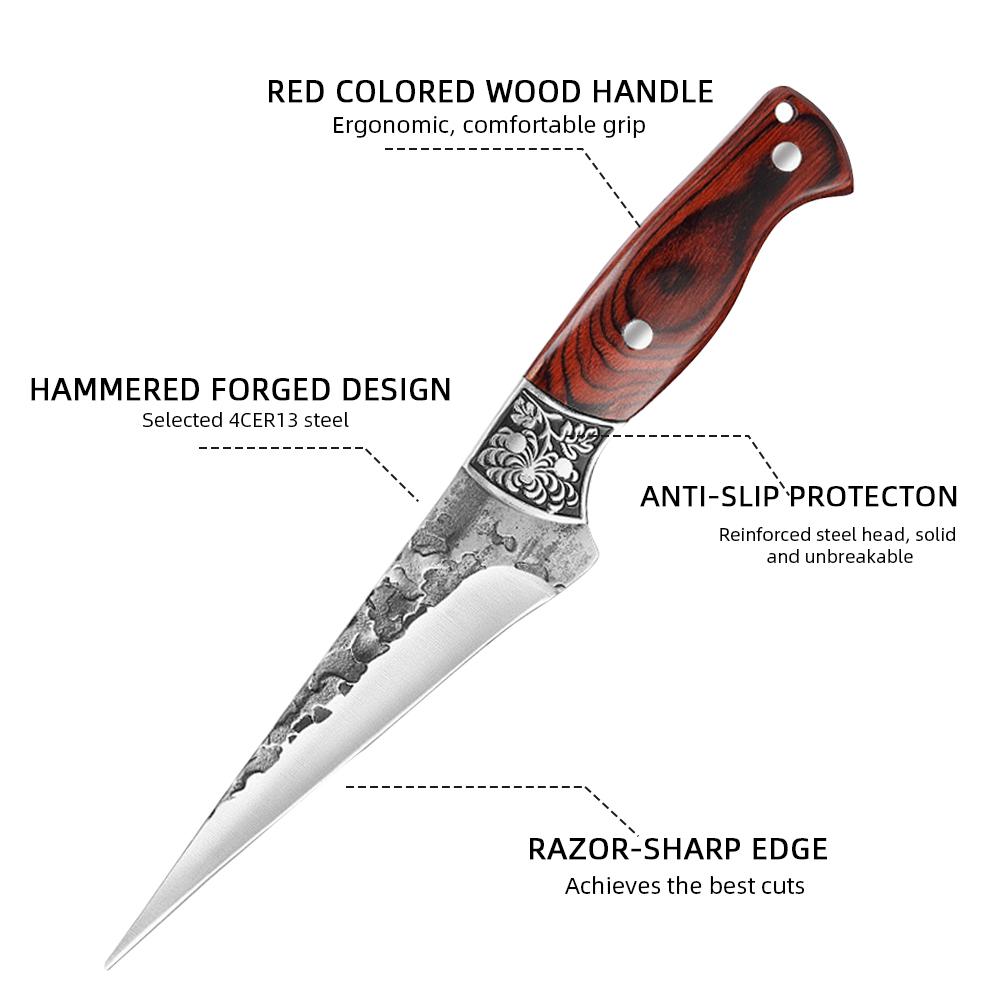 Kitchen Knives Butcher Boning Knife Hand Forged Wooden Handle Utility Knife Chef Slicing Fish Fruit Steak Knife Cleaver Meat