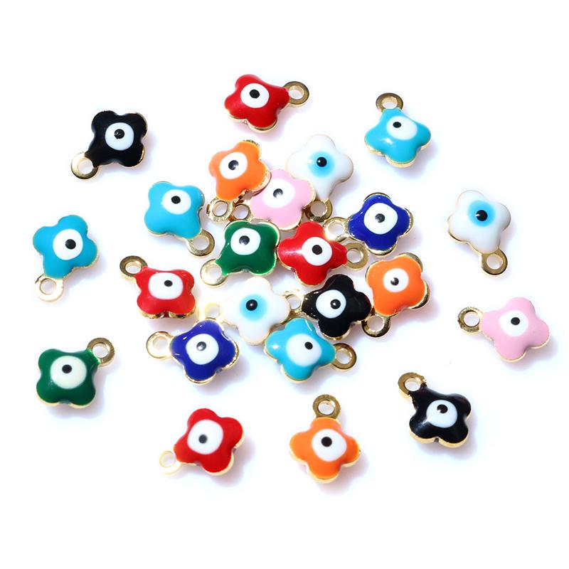 20pcs 9x7mm Enamel Evil Eyes Flower Charms Pendant Small Stainless Steel DIY Jewelry Making Accessories Findings