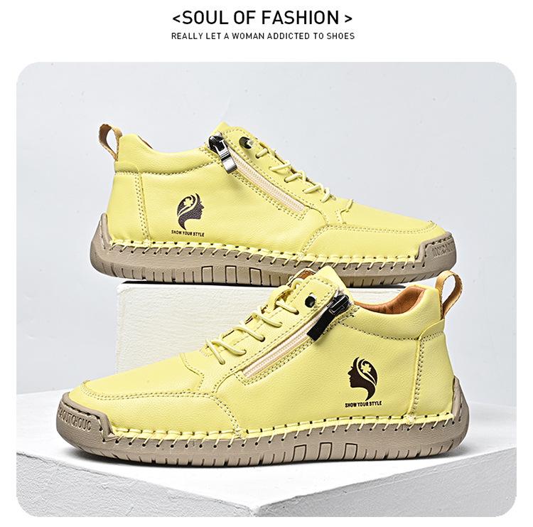 Women's 2025 Spring/Autumn High-Top Leather Martin Boots – Soft Sole, Trendy Casual Design for Couples