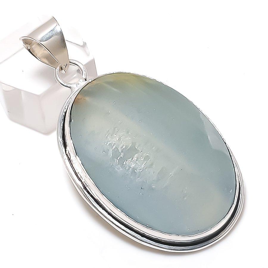 Aquamarine Gemstone Handmade 925 Sterling Silver Jewelry Pendant 2.25" m1V73