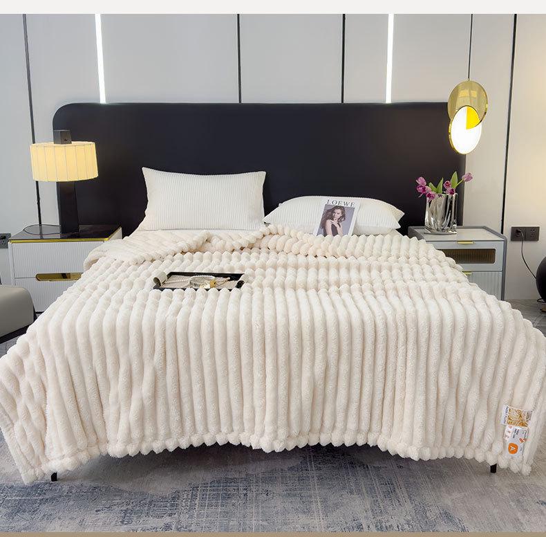 Nordic Style 4cm Rabbit Plush Drawstring Blanket for Sofa or Office