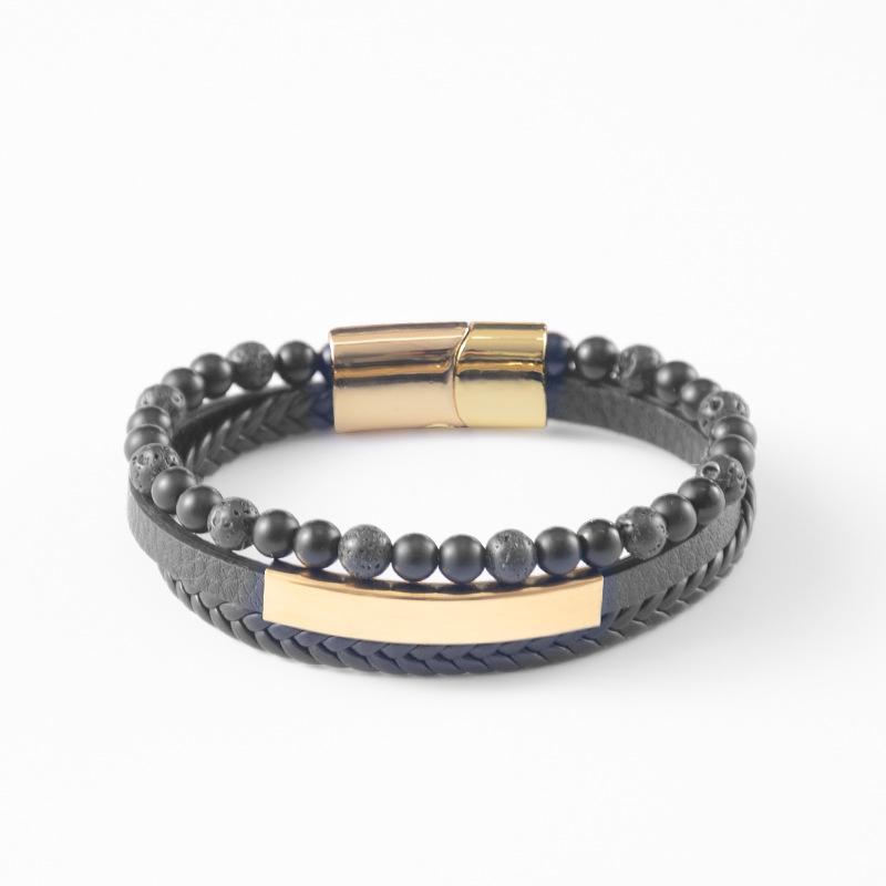 Handmade Multi-layer Leather Bracelet - Retro Electroplated Stainless Steel Clasp Wristband - Tiger-eye Stone Leather Rope Bracelet