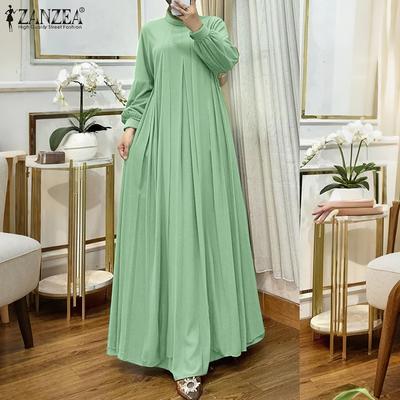 Robe longue décontractée à col rond et manches longues pour femmes