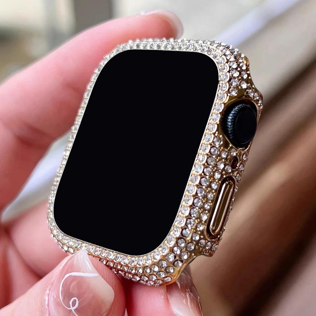 1pc Rhinestone Decor Tempered Glass Screen Protector Watch Case For Apple Watch 38/40/41/42/44/45Mm,Series SE/9/8/7/6/5/4/3/2/1