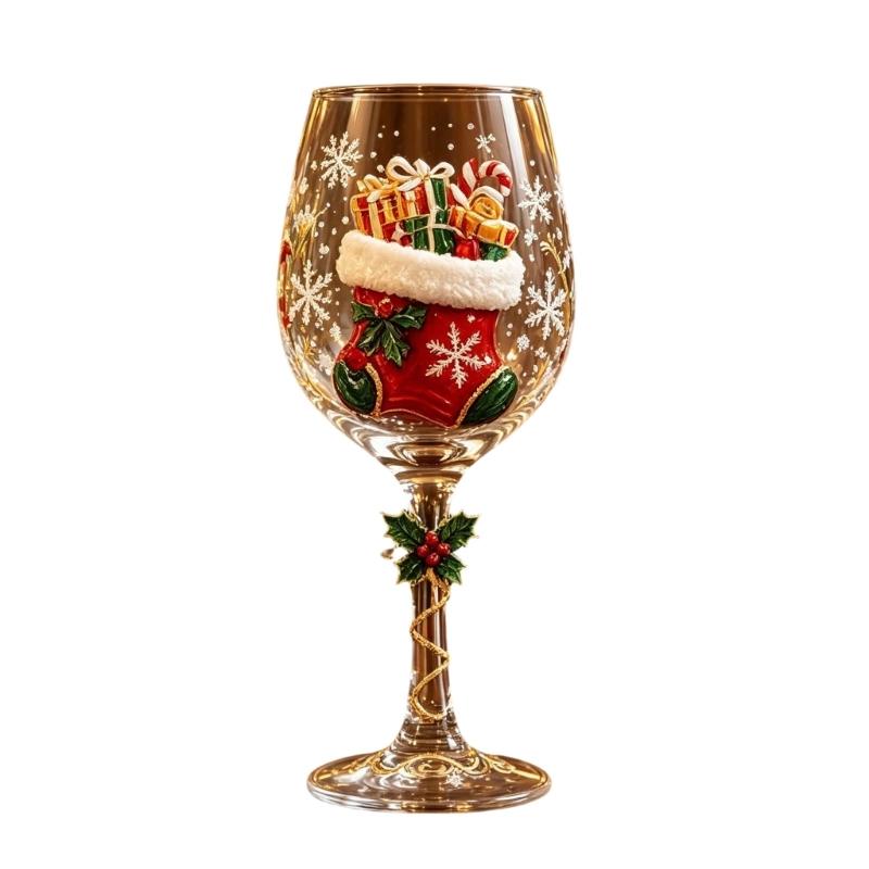 Clear Glass Christmas Wine Glasses Set of 6 with Raised Holiday Artwork and Six Different Scenes for Wine, Cocktails, Cocoa and Seasonal Entertaining