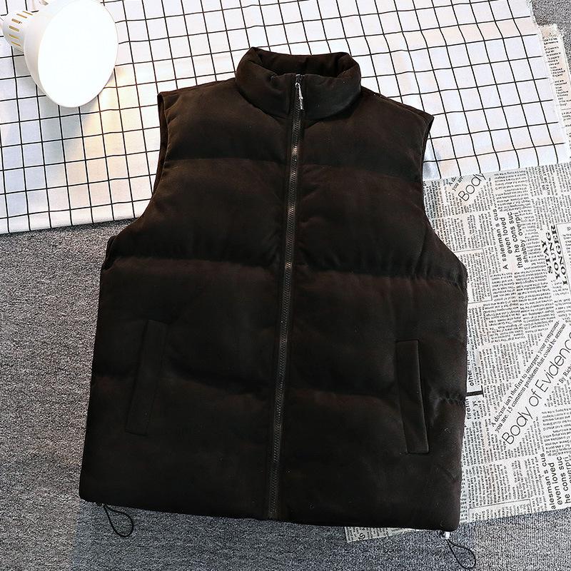 Lässige Wildlederweste für Herren und Damen, Herbst und Winter, verdickt, einfarbig, Paar-Mode, Stehkragen, wattierte Kleidung für Herren