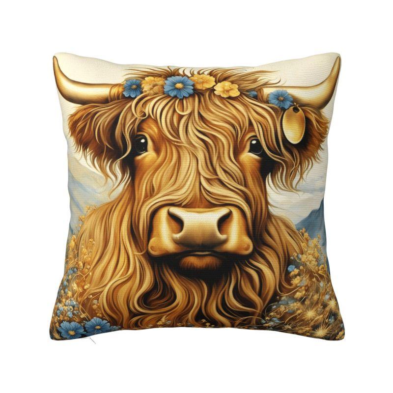 Modern Highland Cow And Flower Throw Pillow Covers Home Decor D Print Sofa Cushion Cover Polyester Soft Pillowslip Dakimakura