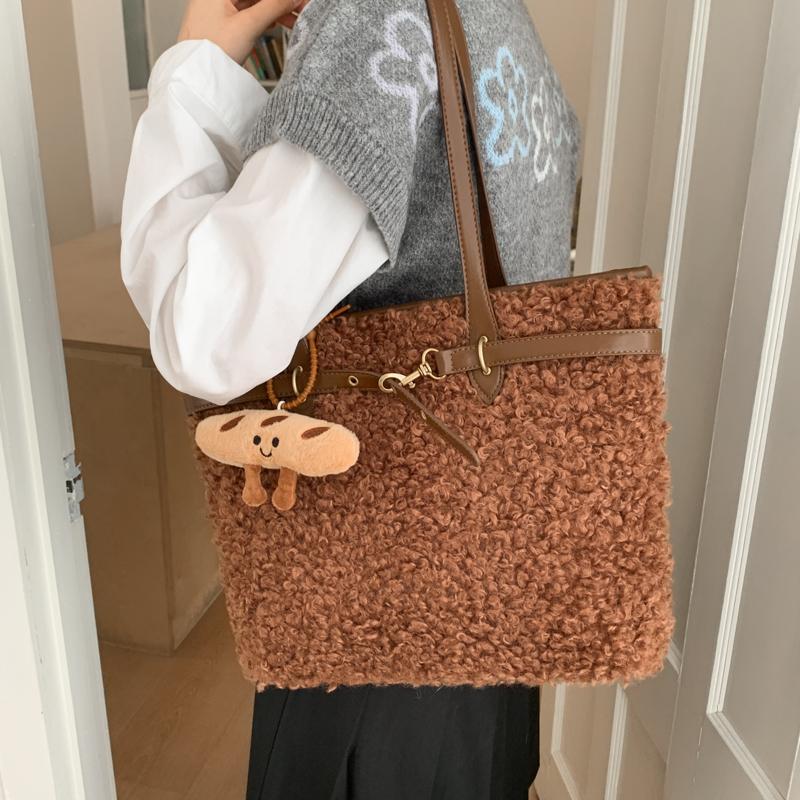 Coffee Lamb Woolen Handbag Designer Faux Fur Shoulder Bag Brown Bolsa Feminina Large Capacity Top Handle Tote Big Shopper Bags