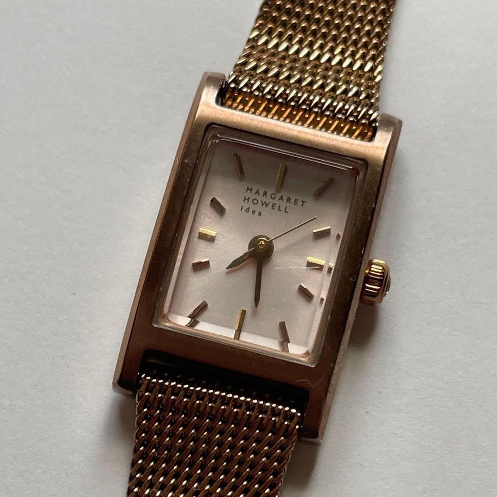 Used MARGARET HOWELL idea Margaret Howell Watch Square Pink Gold Mesh Belt