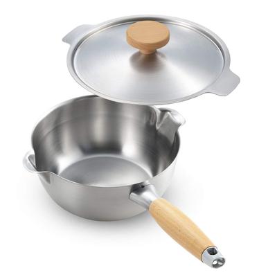 Yoshikawa Yukihira Pot Set (18cm) with Lid, Silver, PD3001 + PD3002, IH and Gas Compatible, Made In Japan, Aikata, Double-Spouted Stainless Steel