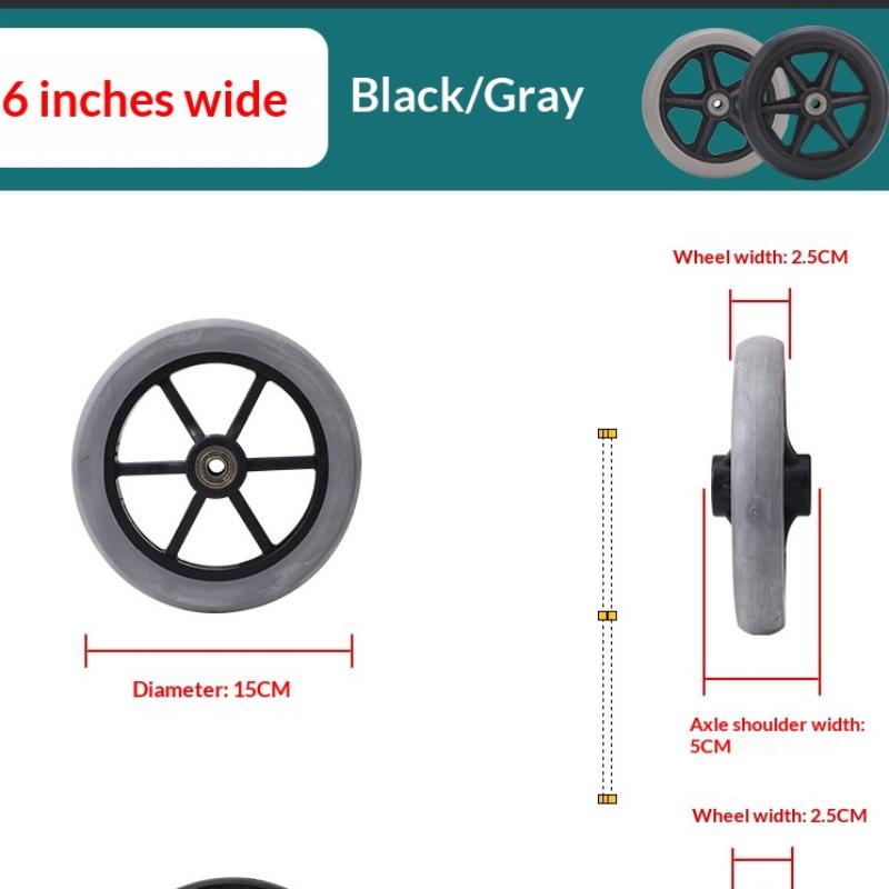 6 Inch Rubber Wheels Smooth Flexible Heavy Duty Wheelchair Front Castor Solid Shopping Cart Wheel Wheelchair Replacement