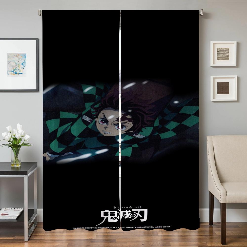 Window Kitchen Curtains for Living Room 2 Pieces Blackout Curtains Door Curtain D-demon S-slayer Bedroom Decoration Partition