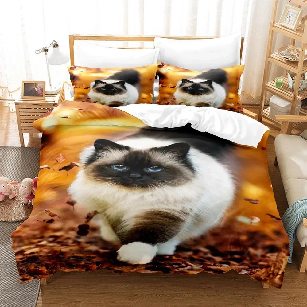 Cute Cat Duvet Cover 3D Animal Comfortable Duvet Quilt Cover Pillowcase Bedding Set Children Bedroom Decoration Home Textile