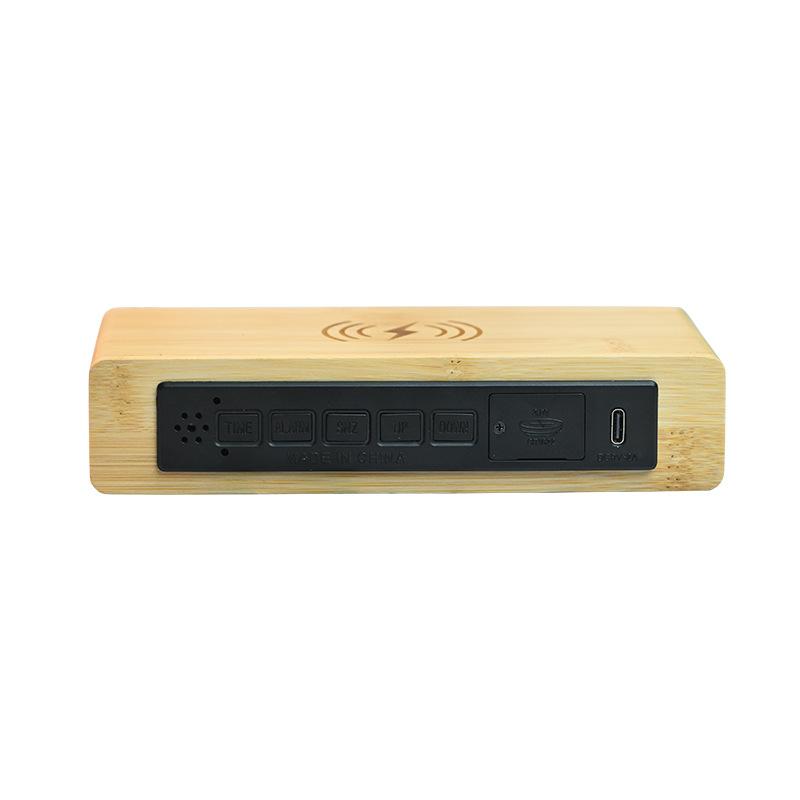 Upgraded Version of Bamboo Wireless Charging Clock Snooze Alarm Clock Wooden Clock Wireless Charging Thin Mirror Clock