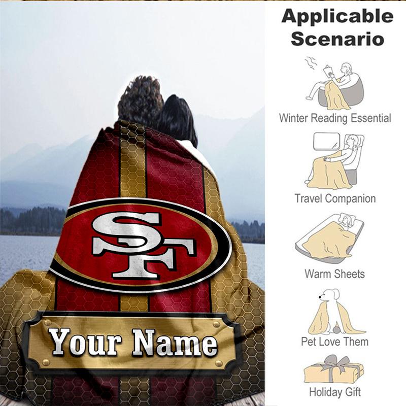 1PC Custom Name Blanket San Francisco Football Flannel Blankets Patterns Throw Blanket All-Season Soft Gift for Couch, Bed, Camping, Birthday Gifts
