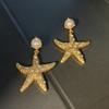 Designer Starfish Earrings, Gold-plated Earrings, Women's Earrings, Pearls, Simple and Versatile.