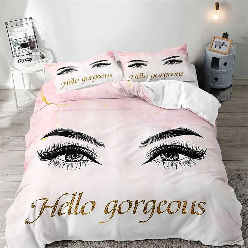 

Hello Gorgeous Duvet Cover Rose Gold Shiny Eyelashes Makeup Charming Girl Fashion Bedding Three-Piece Set 135 * 200 (two-piece set)