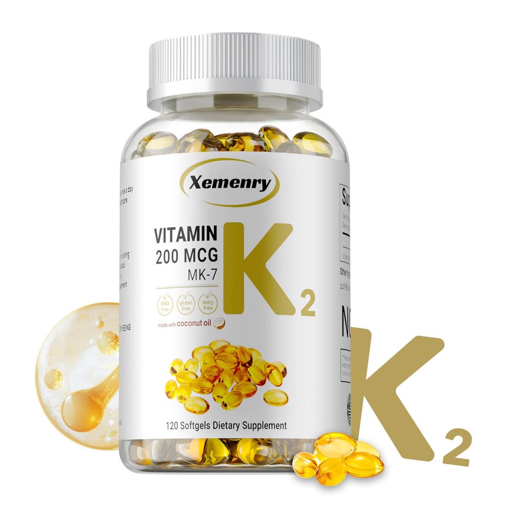 Vitamin K2 200 MCG with MK-7 for Bone and Arterial Health, Brain Health, Cardiovascular Health, Calcium Absorption