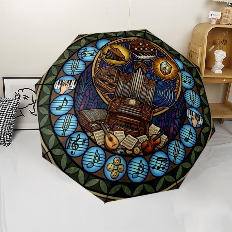 Musical Instruments Harmony pattern umbrella, portable and foldable design, 8 ribs, a casual accessory for Halloween, Christmas, and birthday gifts.