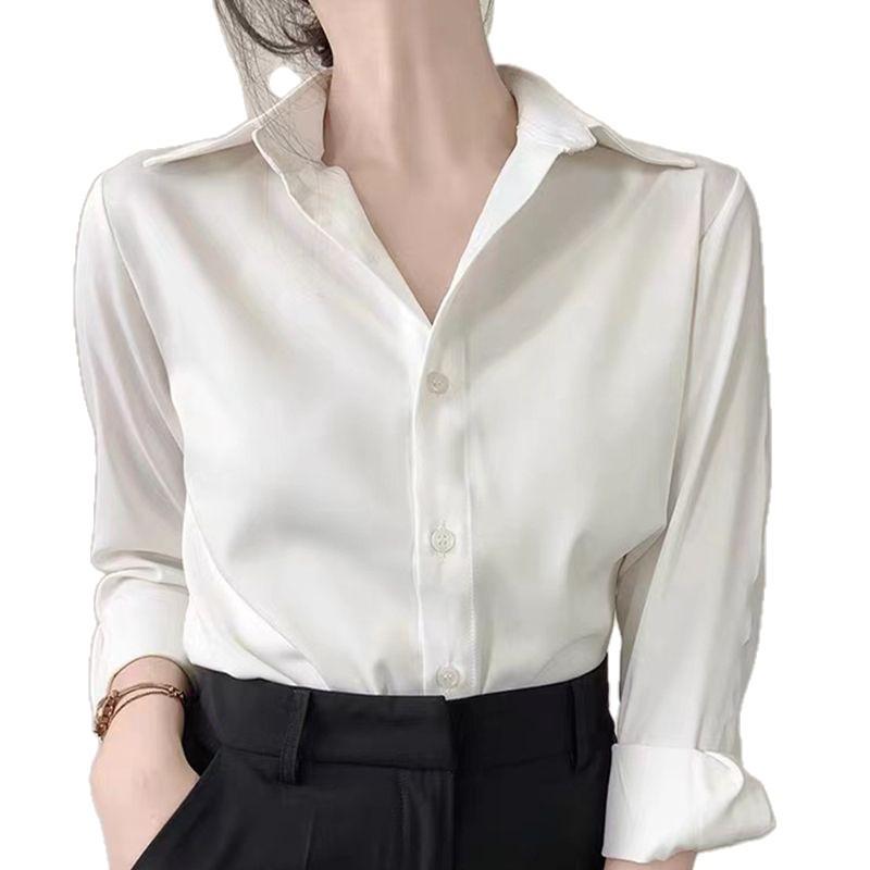 Elegant Women's Green Satin Shirt - Casual Commute Style, Spring Top