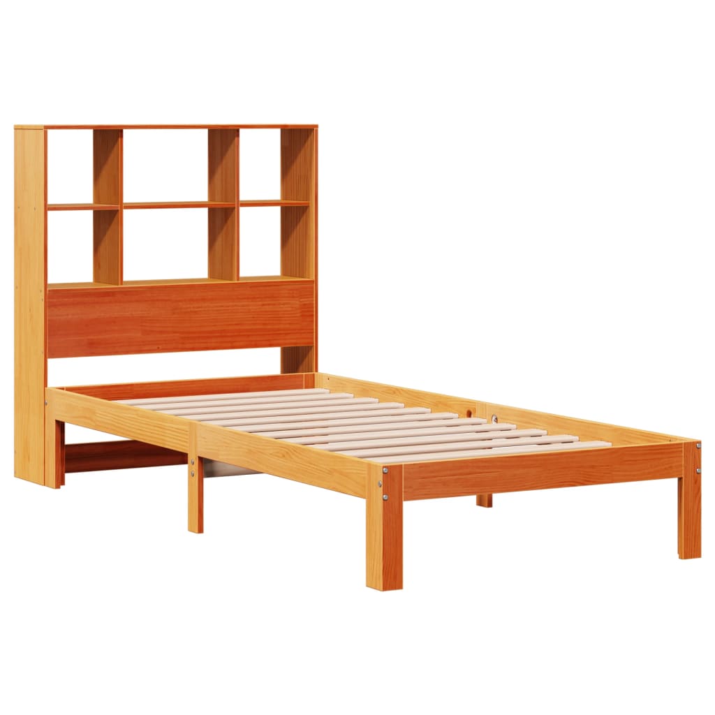 Solid Wood Bed with Shelf Without Mattress Wax Brown 75x190 cm