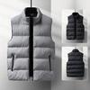 Men Waistcoat Stand Collar Sleeveless Zippered Pockets Solid Color Vest Coat Thickened Warm Windproof Vest Outwear
