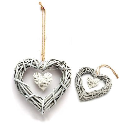 DIY Wicker Hanging Hearts Ornaments Double Heart Wall Hanging Heart-shaped Pendants Natural Handmade Artificial Woven Wreaths