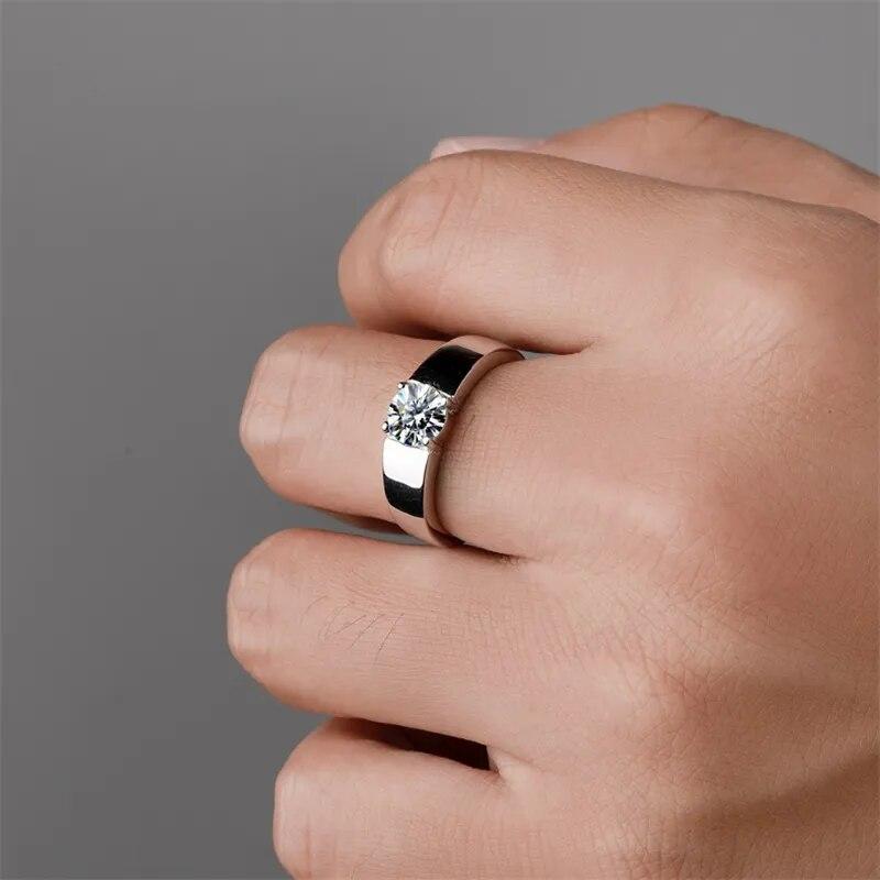 D Farbe 1CT Moissanit Ring für Herren 925 Sterling Silber Simulation Diamant Ehering Klassischer Rundschliff mit GRA Ring