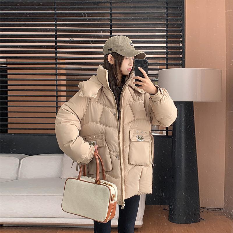 2025 Fall/Winter New Hooded Down Cotton Jacket Women's Plus Size Bread Jacket Loose Women's Thickened Padded Jacket Cotton Jacket