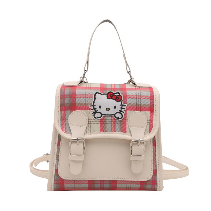 Korean backpack college style Hello Kitty new female cute plaid 2025 student commuting versatile messenger bag