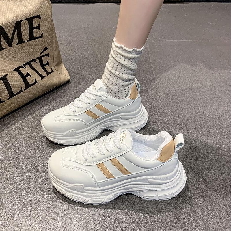 White Dad Shoes Women 2025 New Spring Thick Soles Increase Internet Celebrities Hong Kong Style Show Feet Small Versatile Sports White Shoes