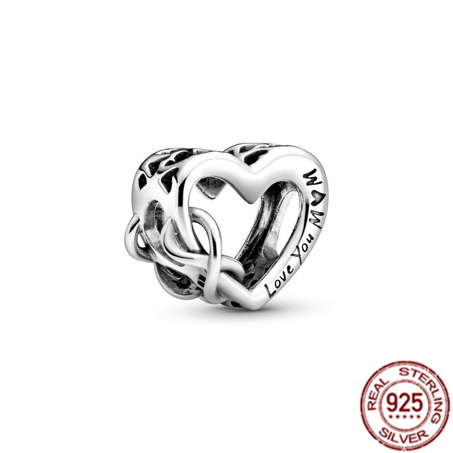 

Изысканное серебро S925 Love You Mom, двойное сердце, висячие бусины с разрезом, подходят для оригинального браслета, женские ювелирные изделия «сделай сам», подарок