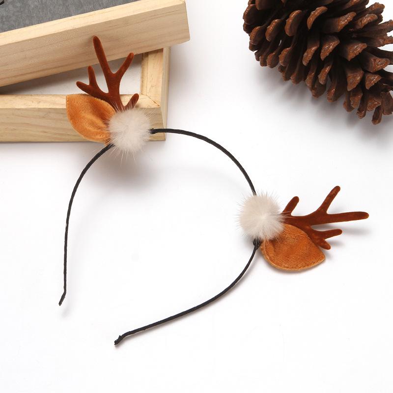 Japanese & Korean Style Flocked Coral Antler Ears Hair Clip for Christmas Photo Shoots