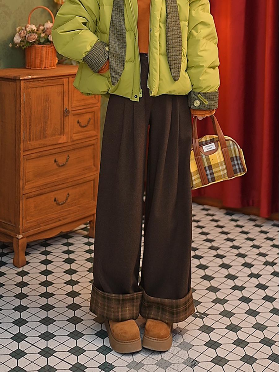 

Zhang Jiayuan Women s High-Waisted Plaid Ruffled Wide-Leg Pants - Winter Slim Fit #G14903 Petite Version M