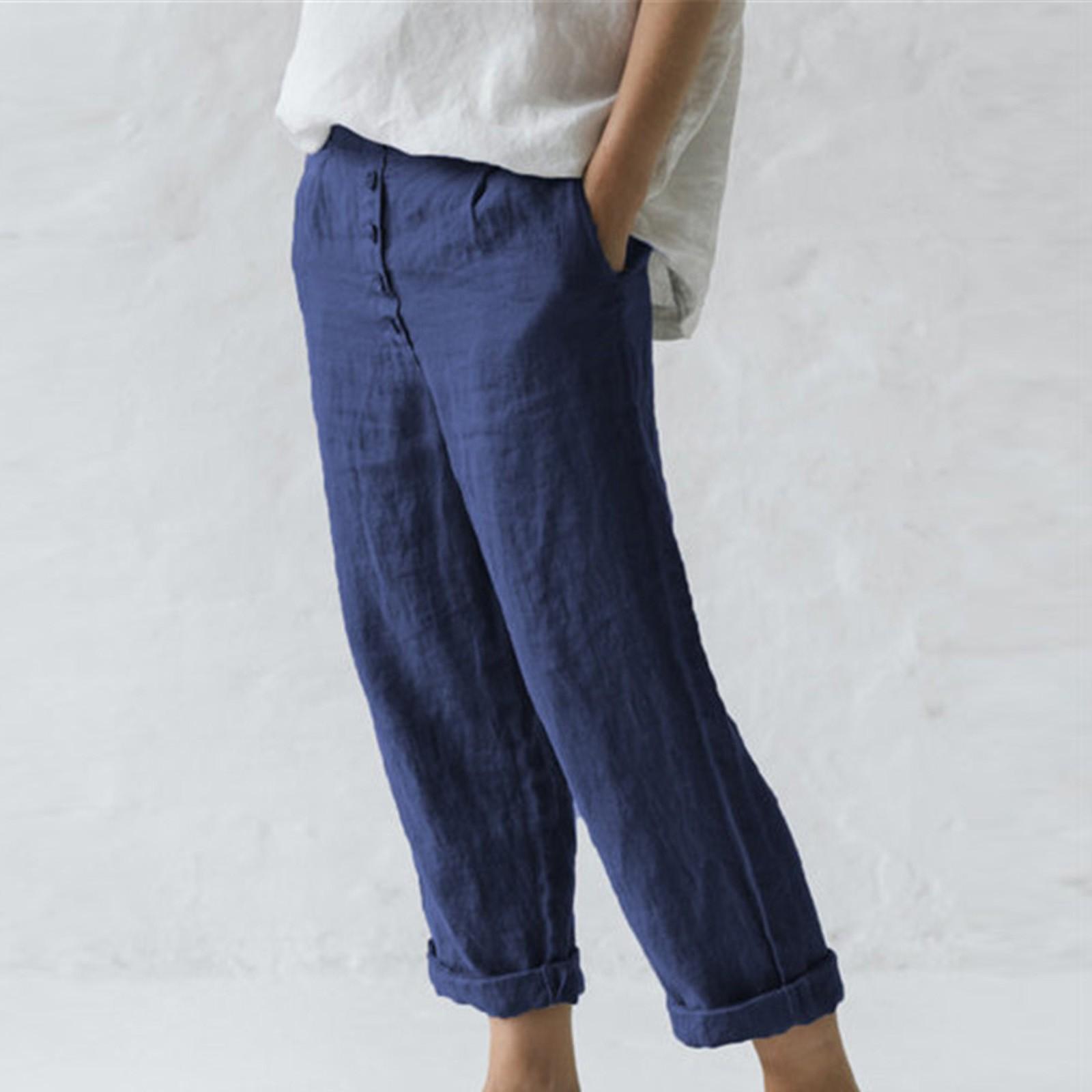 

Модные женские однотонные свободные и удобные карманные брюки для отдыха M