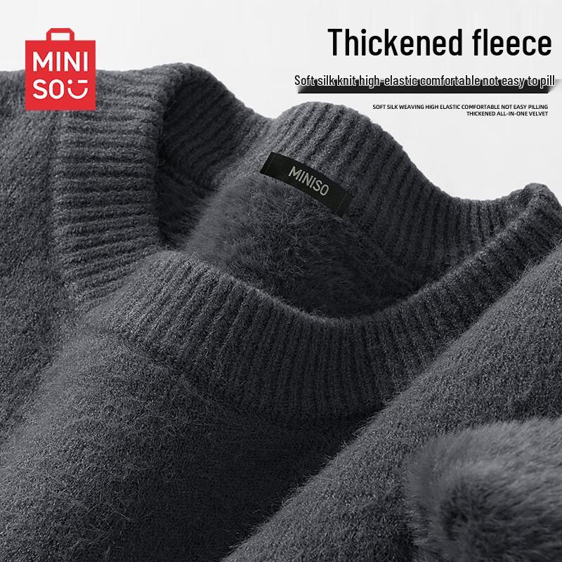 MINISO Men s 2025 Winter Fleece Lined Crew Neck Sweater