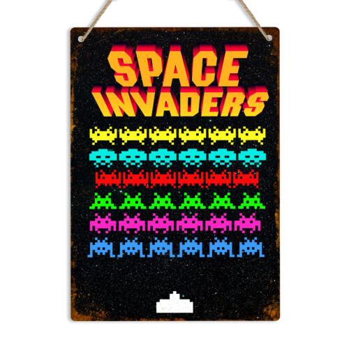 SPACE INVADERS Metal Tin Wall Sign Plaque Retro Gaming Bit Arcade Mancave ShedAluminum 20x30cm(7.8x11.8inch)