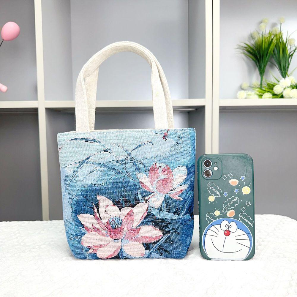 Popular Canvas Bag, Mobile Phone Change Bag, Cartoon Bag, Double-sided Jacquard Hand Bag, Cute Small Bag with Embroidery Pattern.