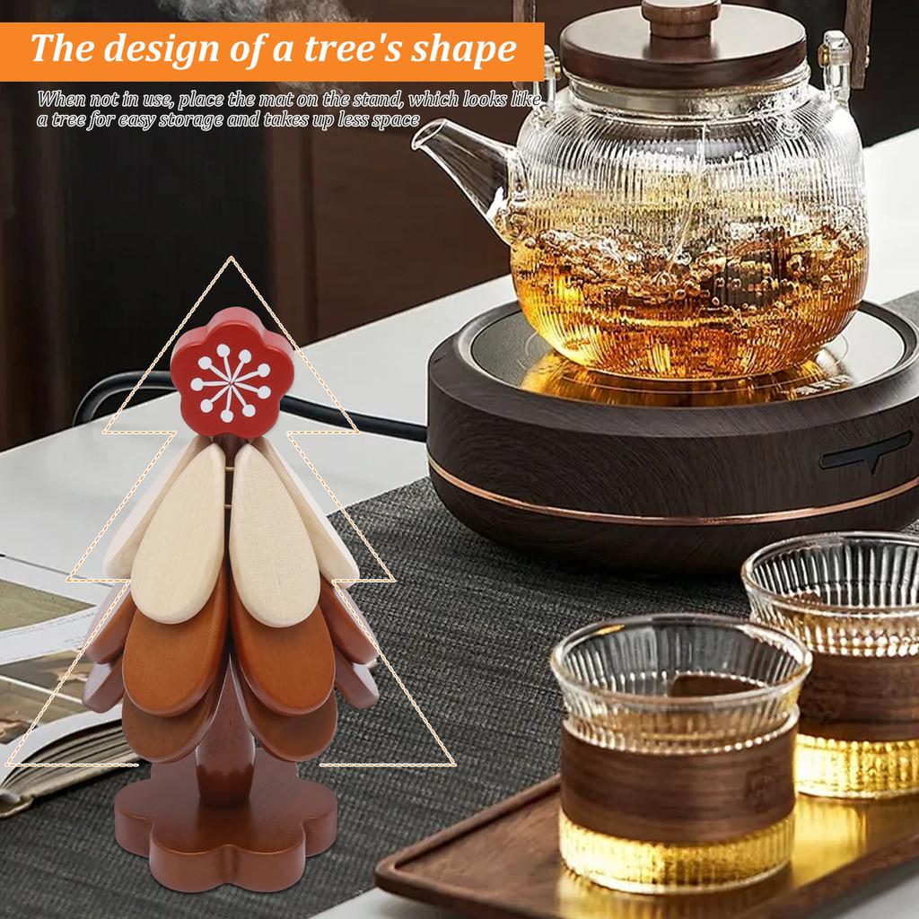 Tree Shape Trivet Insulation Mat Wood Dining Table Anti Scalding Mat Pot Mat Coaster Christmas Tree Gift Home Kitchen Decoration