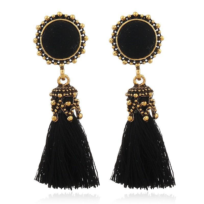 

European and American big-name fan-shaped fringed earrings, high-end bohemian earrings, exaggerated fashion accessories чорний