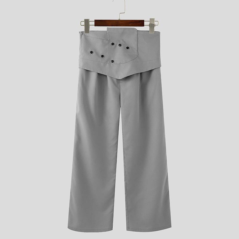 

INCERUN мужские длинные брюки с завязками на талии и молнией сбоку, повседневные широкие брюки 3XL серый