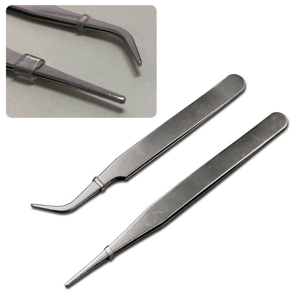 2pcs Stainless Steel For Mini Tweezers Dismantling Repair Tool Curved Straight Tip Electronic Industry Precision Tweezers